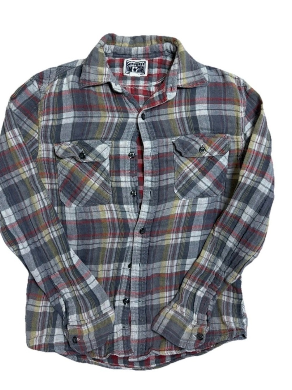 Converse One Star Flannel Shirt Sz S Gray Red Soft Rugged Outdoor Skater Grunge
